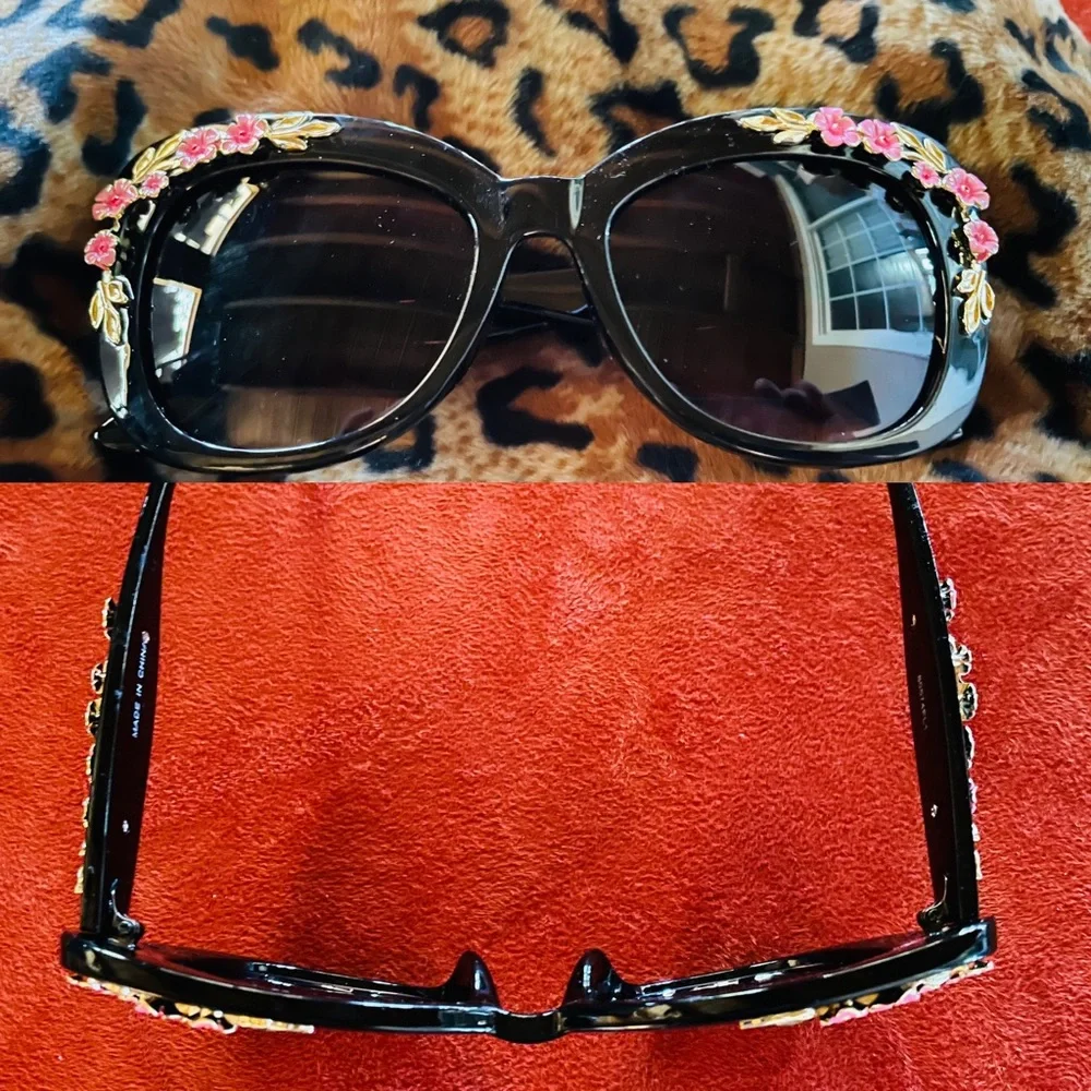 NWT Chic ITALIAN Designer Style Retro Floral Cateye Pin-up SUNGLASSES